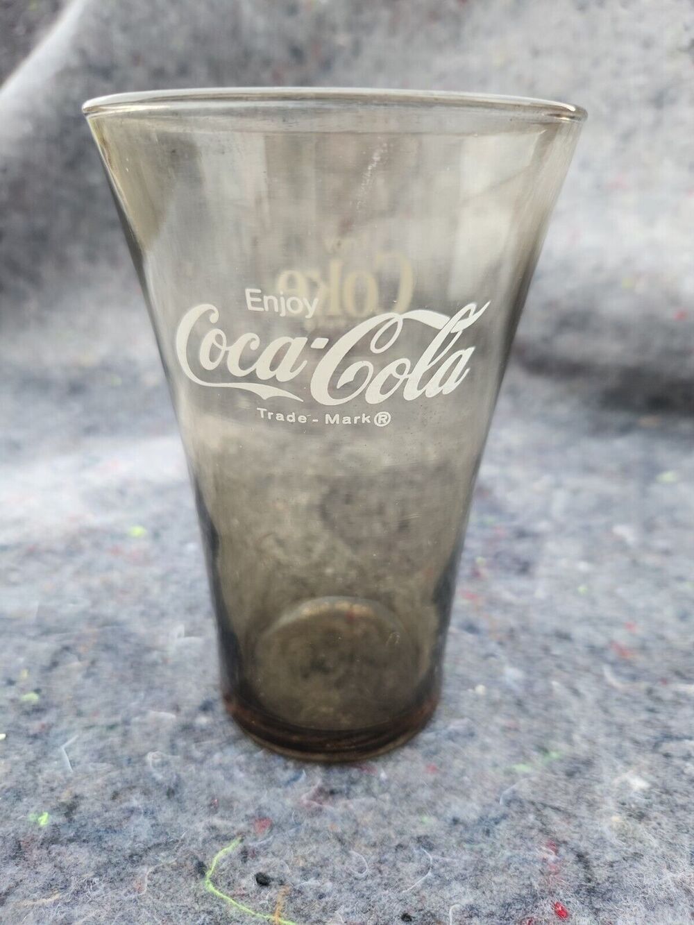 Vintage Coke glass coca cola smokey glass rare shape white letters